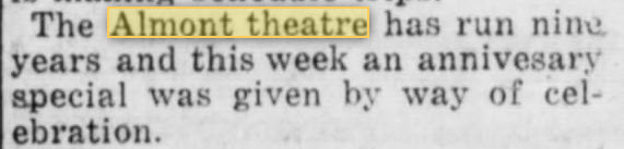 Almont Theatre - Jan 15 1920 Anniversary Article (newer photo)